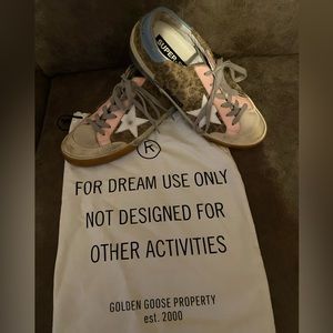 Golden Goose Woman’s Super-Star Low Top Leopard Pink and Blue Sneakers Size 39